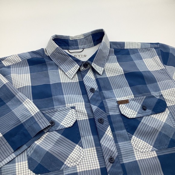 Orvis Mens Classic Collection Short Sleeve Button Up Shirt Blue Plaid Size Large - Picture 1 of 7